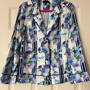 JCrew “Silk Pajama” Top XL Blue Purple Floral Stripes